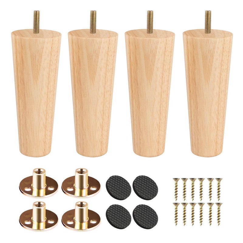 Btowin 12 inch Solid Wood Furniture Legs, 4Pcs Mid-Century Modern Wooden Replacement Feet with Threaded 5/16'' Hanger Bolts & Mounting Plate & Screws for Sofa Couch Armchair Cabinet TV Stand - Image 1